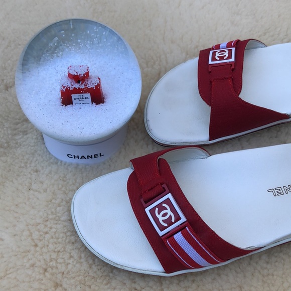 Chanel vintage red & white slide sandals - Picture 2 of 6